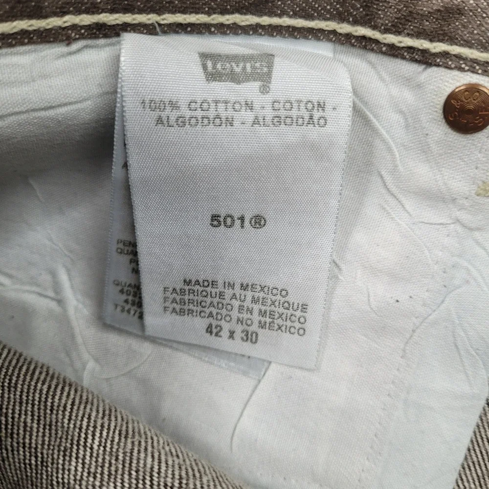 Levi's 501 Straight Leg Jeans Mens 42x30 Brown Button Fly Denim Pants